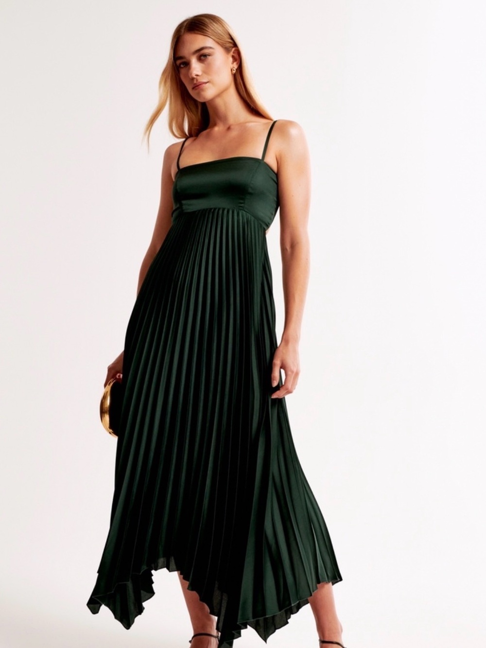 Abercrombie & Fitch Giselle Pleated Cutout Maxi Dress Green XXL